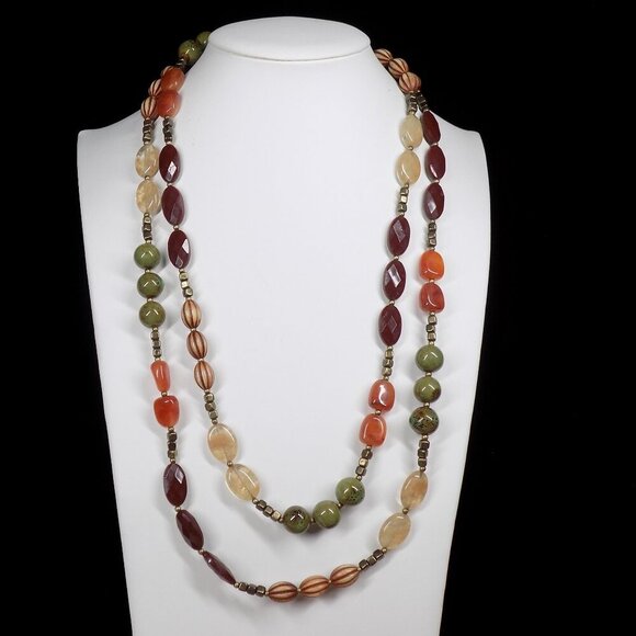 Premier Designs 54" Long Necklace Bronze Multi-color Stones Beads Mango Madness - Picture 1 of 8